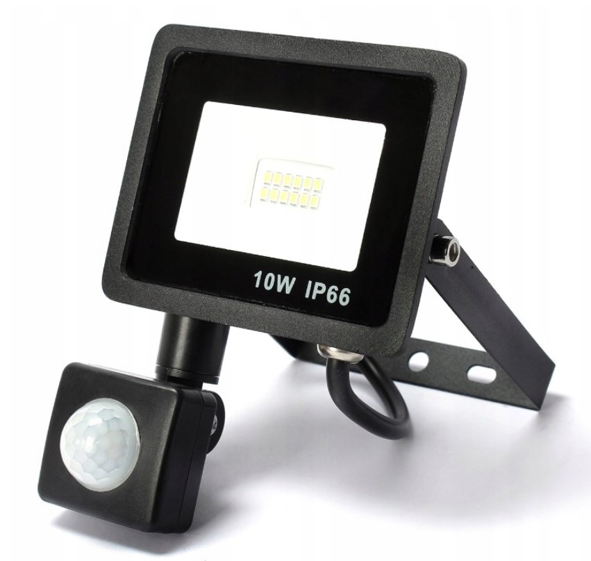 LED svetlomet 10W 900lm 6500K IP66 čierny snímač pohybu a súmraku